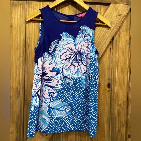 Lilly Pulitzer NWT Iona Sleeveless Top Peacock Blue Plant One On Me Size XXS - Picture 1 of 3